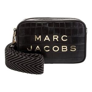 Marc Jacobs Flash Croc-Embossed Crossbody Bag Black Leather Gold Hardware
